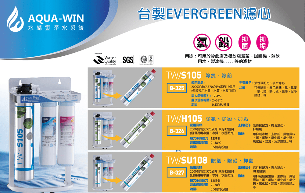 #軟化過濾系列 #Aqua-Win #卡式三道過濾器吊式(EV頭*1 卡式頭*2)